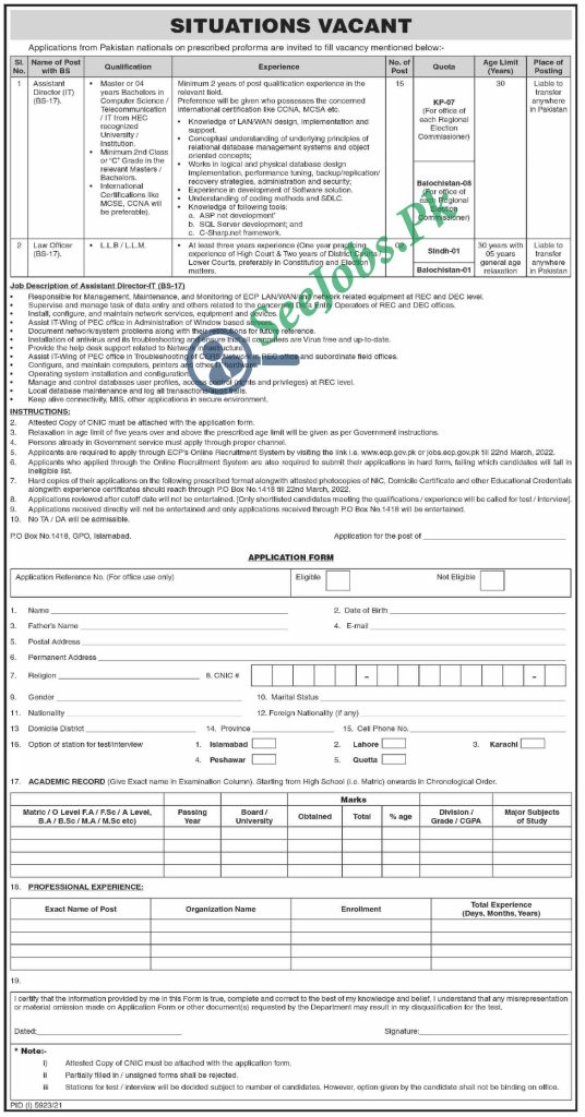Election Commission of Pakistan ECP Jobs 2022