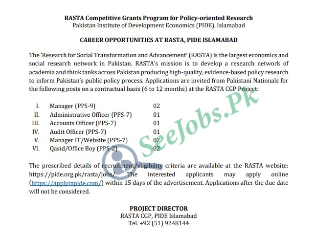 Pakistani Institute of Development Economics PIDE Jobs 2022