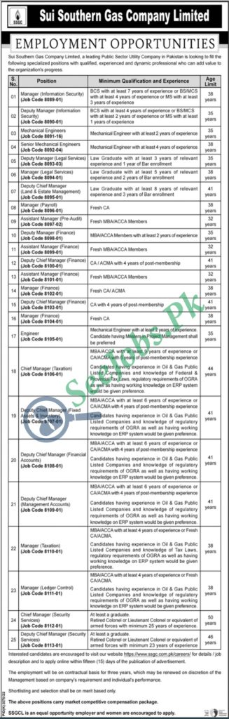 SSGC Sui Southern Gas Company Jobs 2022