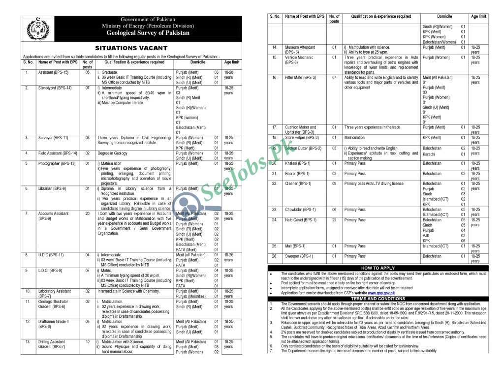 Geological Survey of Pakistan Ministry of Energy Jobs 2022