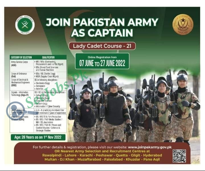 Join Pak Army as Captain Jobs 2022 Lady Cadet Course 21