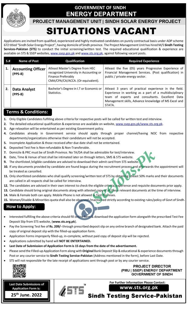 Energy Department Government Jobs 2022 www.sts.org.pk