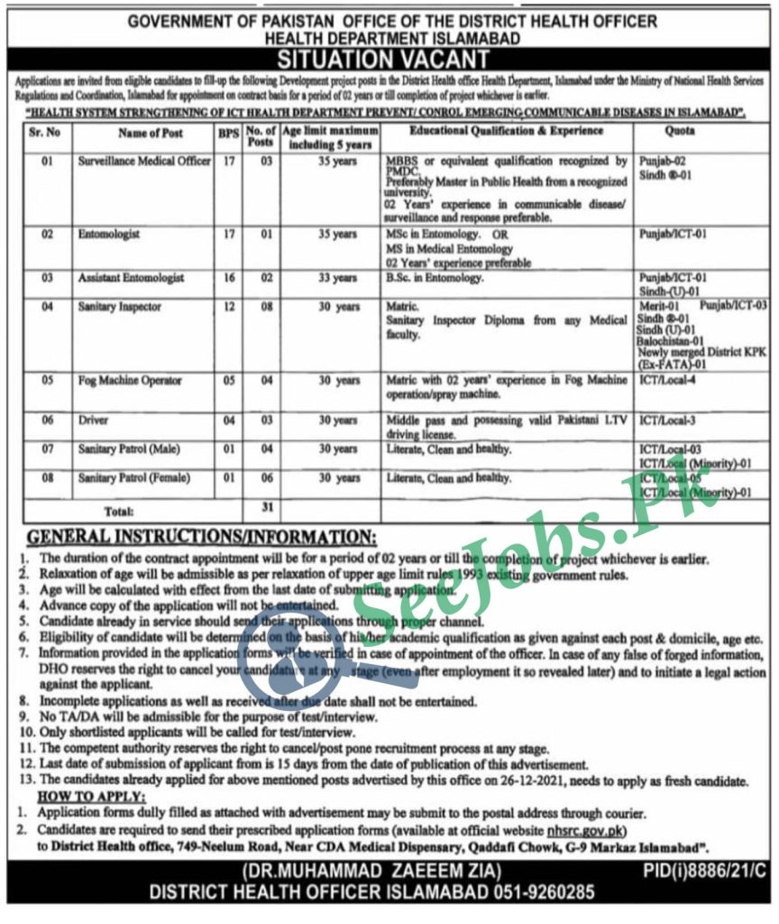 Health Department Islamabad Jobs 2022