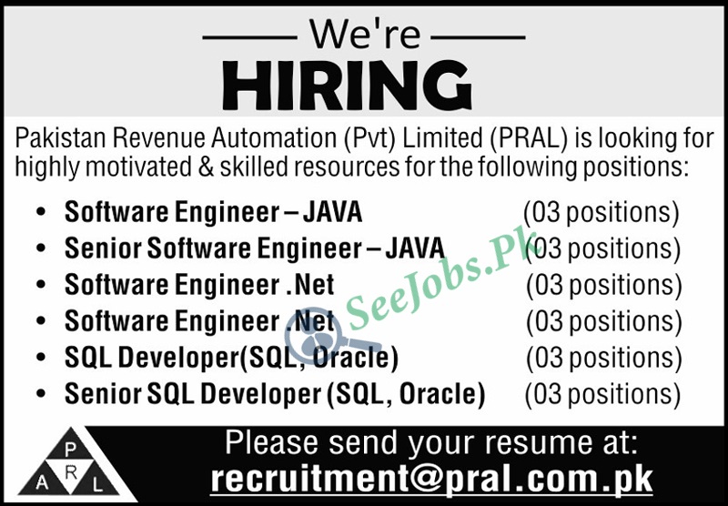 PRAL Pakistan Revenue Automation Limited Jobs 2022
