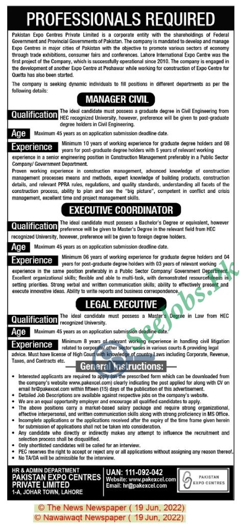 Pakistan Expo Centres Private Limited Jobs 2022