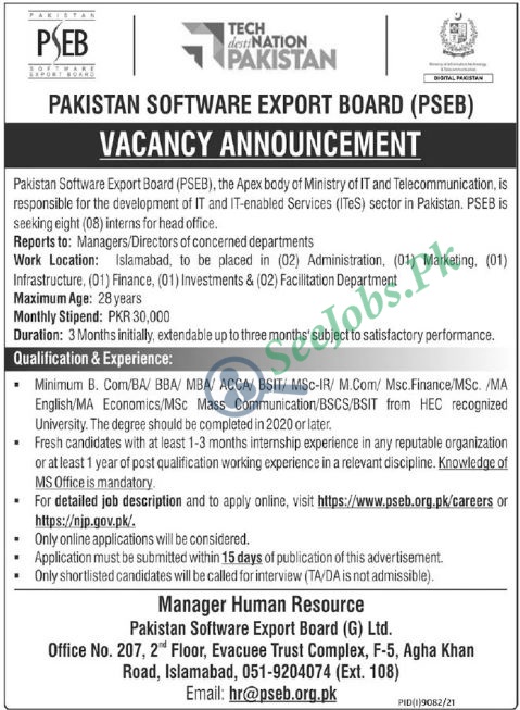Pakistan Software Export Board PSEB Internships 2022