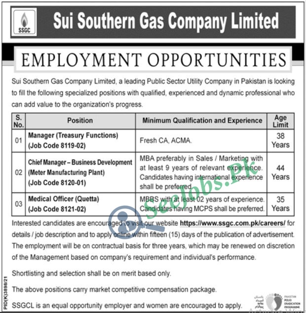 Sui Southern Gas Company SSGC Jobs