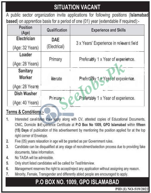 PO Box No 1009 GPO Islamabad Jobs 2022