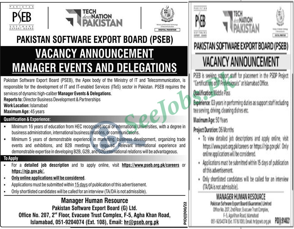 Pakistan Software Export Board PSEB Jobs 2022