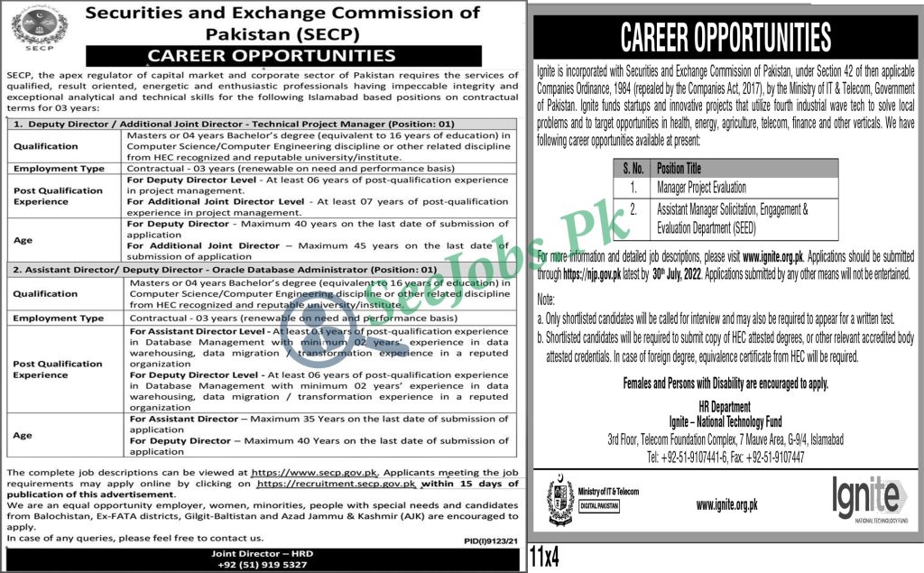 SECP and Ignite Jobs 2022
