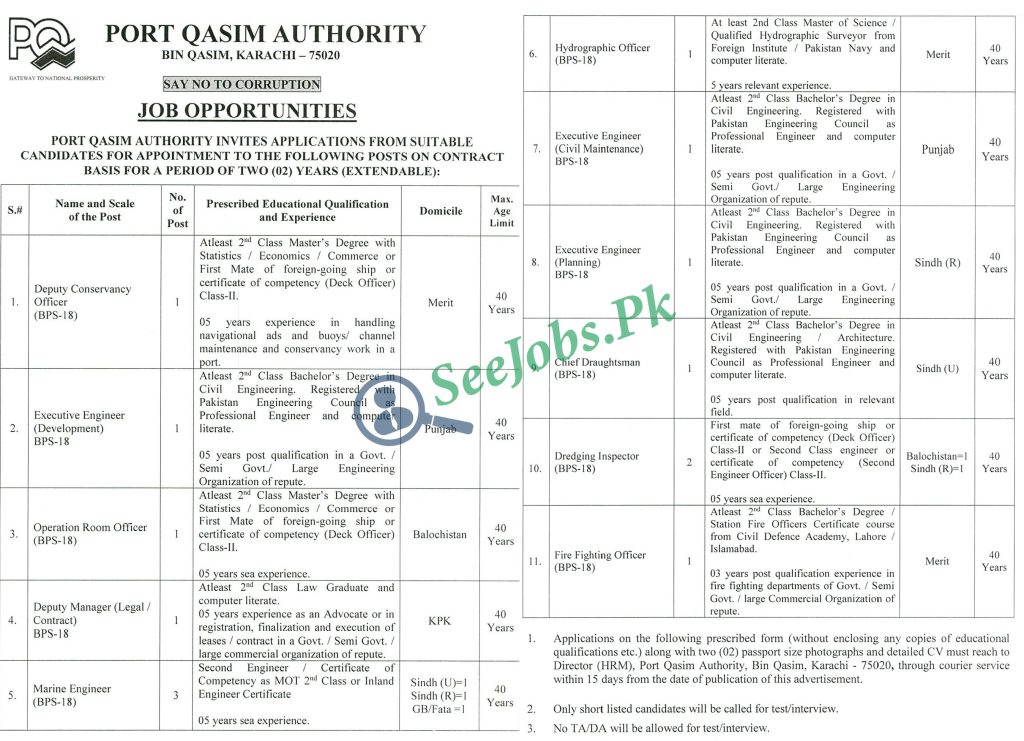 Port Qasim Authority PQA Jobs 2022 Careers