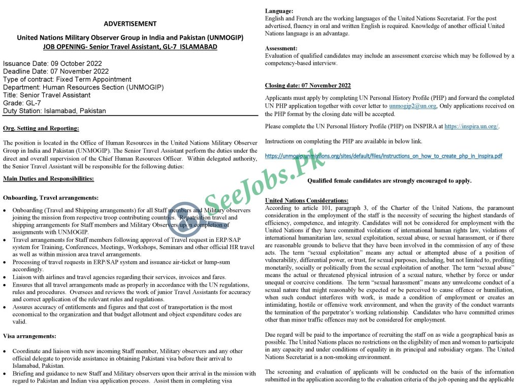 United Nations Military Observer Group in India and Pakistan Jobs 2022