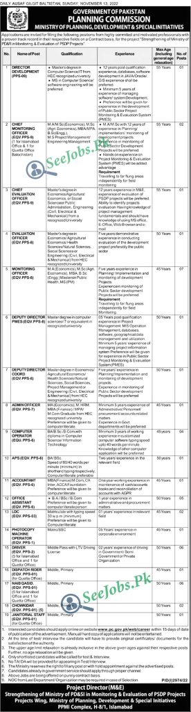 Planning Commission PC Govt of Pakistan Jobs 2022
