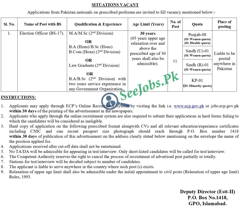 Election Commission of Pakistan EO ecp Jobs 2023
