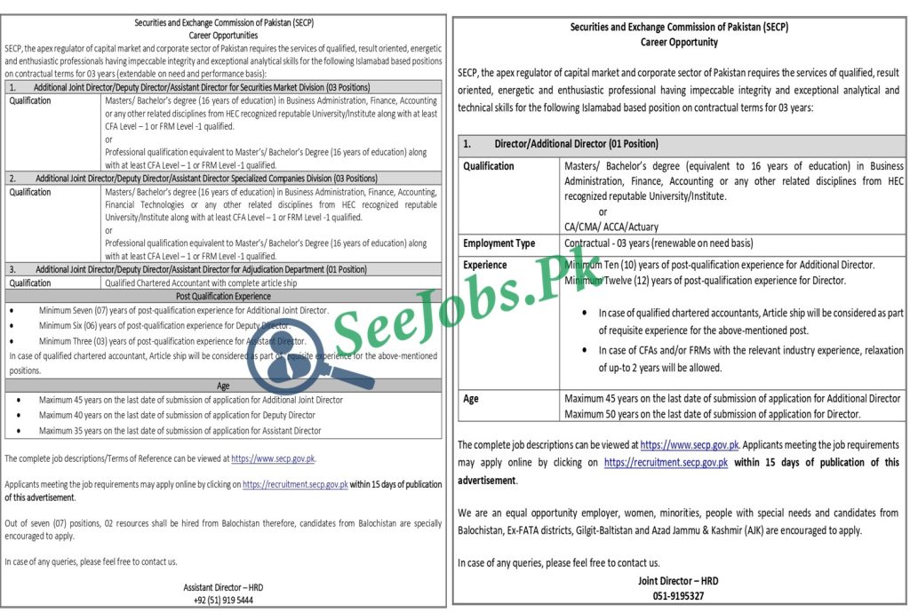 SECP Securities and Exchange Commission Pakistan new jobs 2022