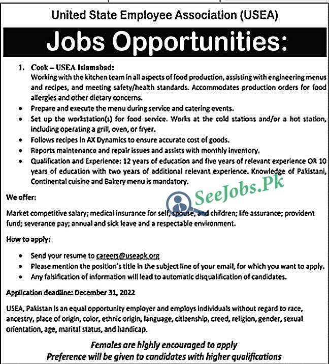 United State Employee Association cook Jobs 2023 USEA
