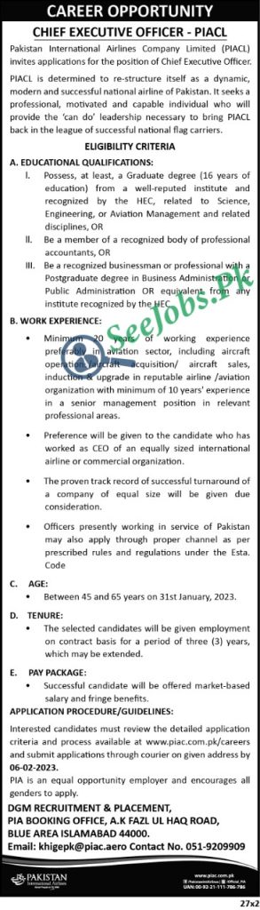 Pakistan International Airlines PIA Jobs 2023 piac