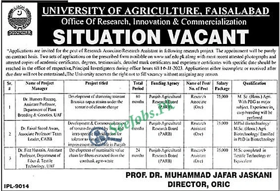 University of Agriculture Faisalabad UAF Jobs uaf.edu.pk
